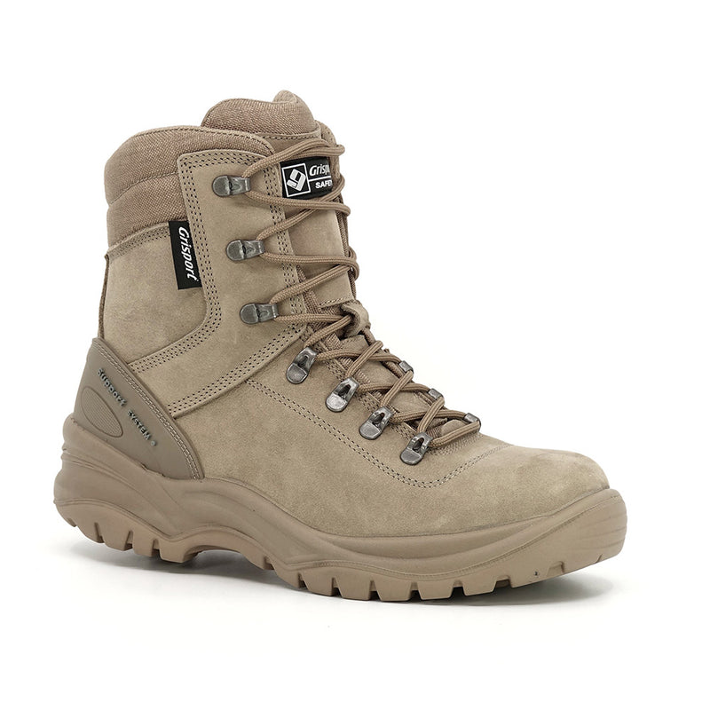 Load image into Gallery viewer, Grisport Capri Zip Safety Boots in sand feature a lace-up design with a durable YKK zipper, showcasing a robust steel toe and high-temperature outsole, ideal for workplace safety.