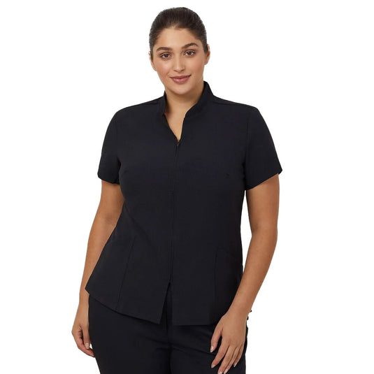 NNT Helix Dry Zip Front Tunic featuring a full-length zip, two pockets, a mandarin collar, front bust darts, and side splits. Ideal for active professionals, offering comfort, durability, and a sleek design.