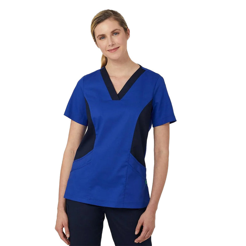 Load image into Gallery viewer, NNT Nightingale V Neck Contrast Scrub Top features a classic fit with a V-neckline, layered front hip pockets, and distinctive contrast side panels, designed for comfort and antibacterial protection in healthcare settings.