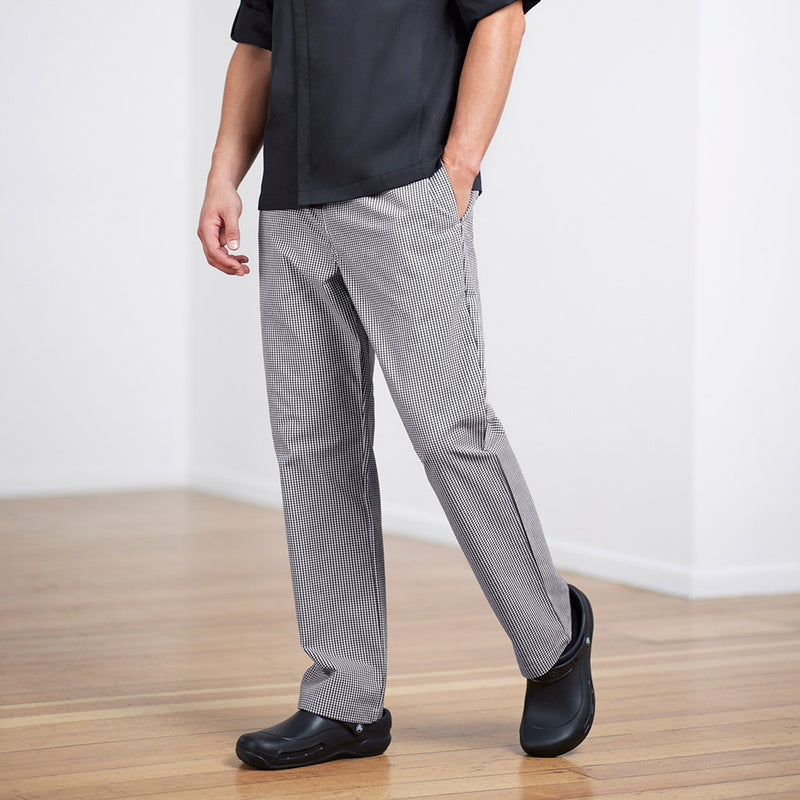 Load image into Gallery viewer, Biz Dash Mens Chef Pant featuring a loose fit for nonrestrictive movement, elasticated waist with drawcord, and practical deep pockets. Designed for comfort and durability in busy kitchen environments.