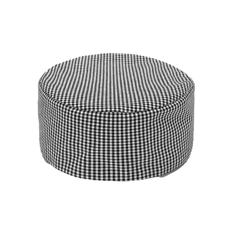 Load image into Gallery viewer, Biz Chef Cap with a flat top and wide band, designed for chefs. Features an elasticated back for comfort. Made from a polyester-cotton blend, offering UPF 50+ protection, ideal for prolonged wear.