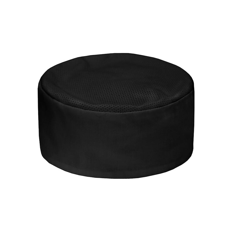 Load image into Gallery viewer, Biz Mesh Flat Top Chef Hat features a ventilated mesh top for breathability, a classic flat top design, and a wide band with an elasticated back for comfort. Ideal for professional kitchen environments.