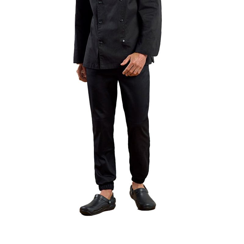 Load image into Gallery viewer, Biz Mens Cajun Chef Jogger Pant, featuring a pull-on elastic waist with drawcord, front and back pockets, knee patches, and a tea towel tab, ideal for kitchen safety and comfort.