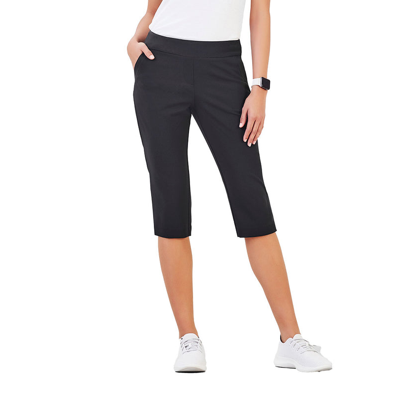 Load image into Gallery viewer, Bizcare Womens Jane 3/4 Length Stretch Pant with wide basque waistband, fitted leg, functional pockets, and utility loop, ideal for versatile wear in active or office settings.