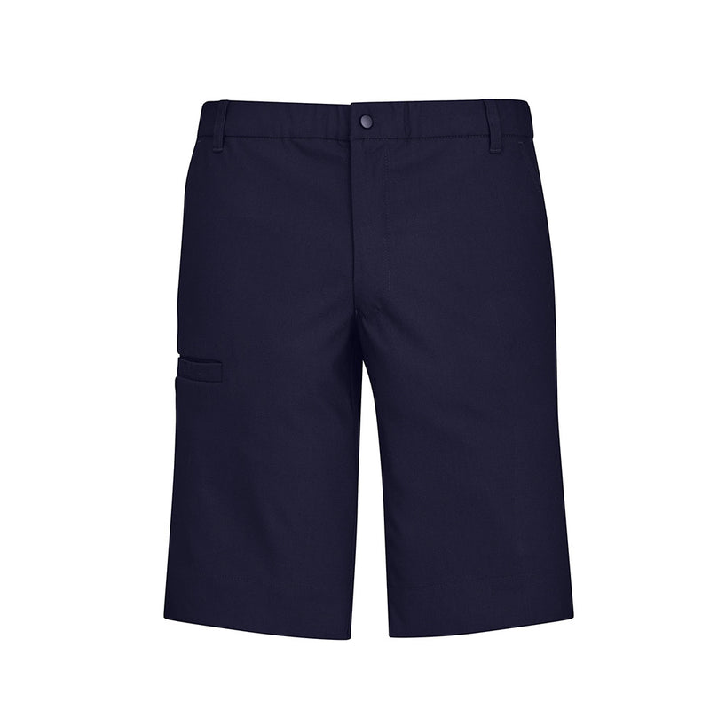 Load image into Gallery viewer, Biz Mens Comfort Waist Cargo Short, featuring a straight leg design finishing just above the knee, elastic waistband, angled side pockets, and a Velcro-closure welt pocket, ideal for active workplace roles.