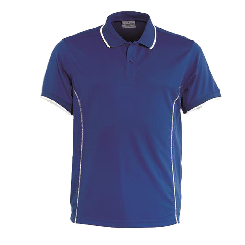 Load image into Gallery viewer, Essentials Men's Short Sleeve Polo featuring a stylish striped collar and cuffs, crafted from 100% polyester pique knit fabric, designed for comfort and durability, ideal for active and safety-conscious individuals.