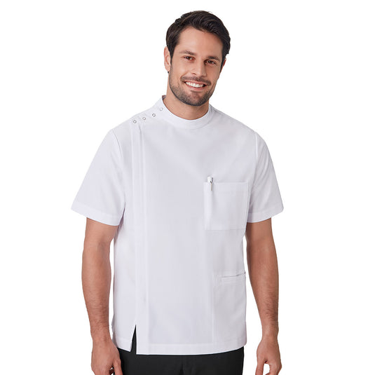 Biz Mens Essence Jacket featuring a relaxed fit with an asymmetrical front zip, standing collar, and patch pocket with pen partition. Ideal for industries needing durable, comfortable workwear.