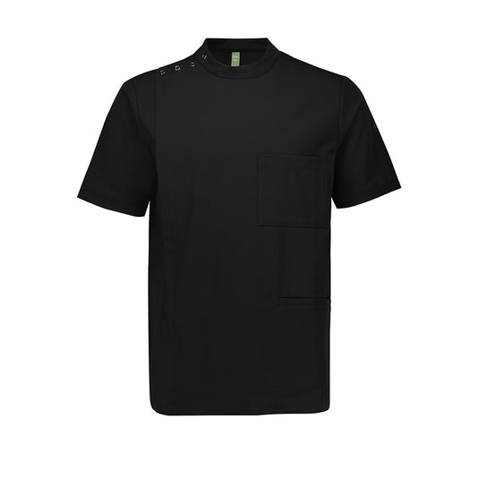 Biz Mens Essence Jacket with smart standing collar and asymmetrical front zip. Designed for comfort in professional settings, featuring a chest pocket with pen partition and reinforced splits for durability.