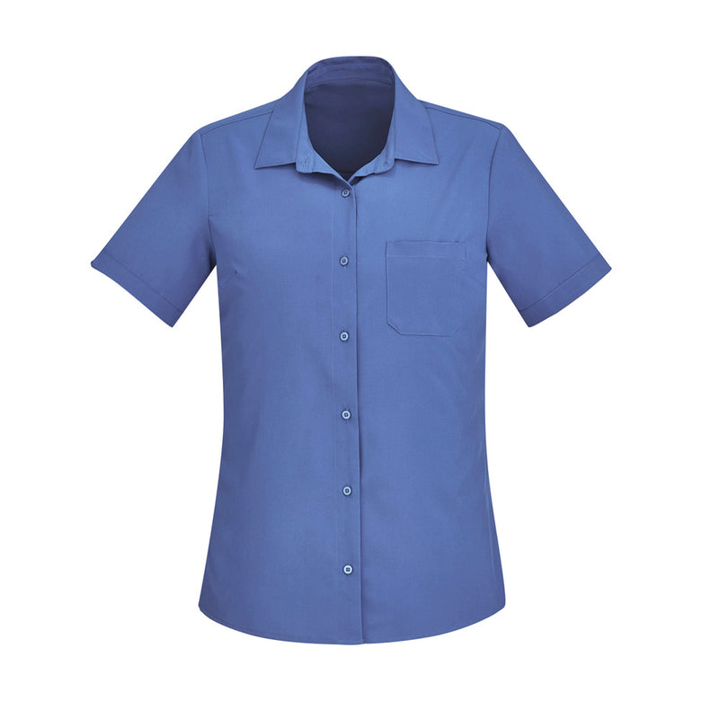 Load image into Gallery viewer, Biz Women's Florence Short Sleeve Shirt, featuring a collar, short sleeves, and button detailing, designed for comfort and functionality with breathable, lightweight fabric. Ideal for professional settings and everyday wear.