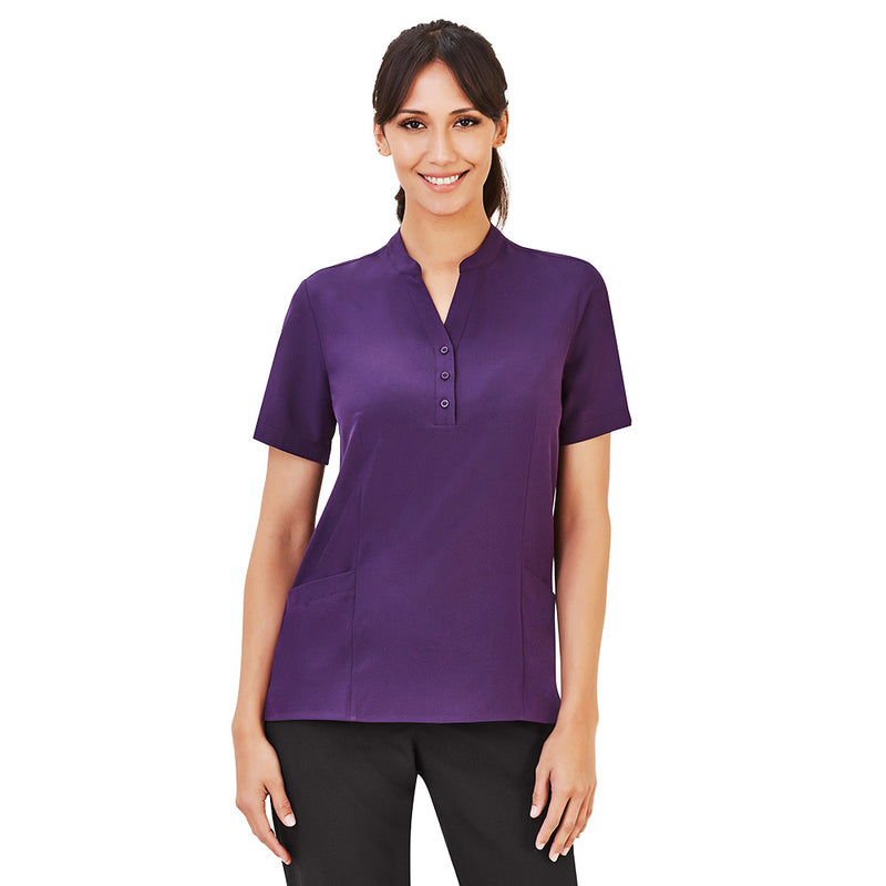 Load image into Gallery viewer, Biz Womens Florence Plain Tunic: Features a Y-neck with mandarin collar, triangle sleeve cut-outs, deep front pockets, longer hemline, and princess seams for a flattering fit. Ideal for active safety workwear.
