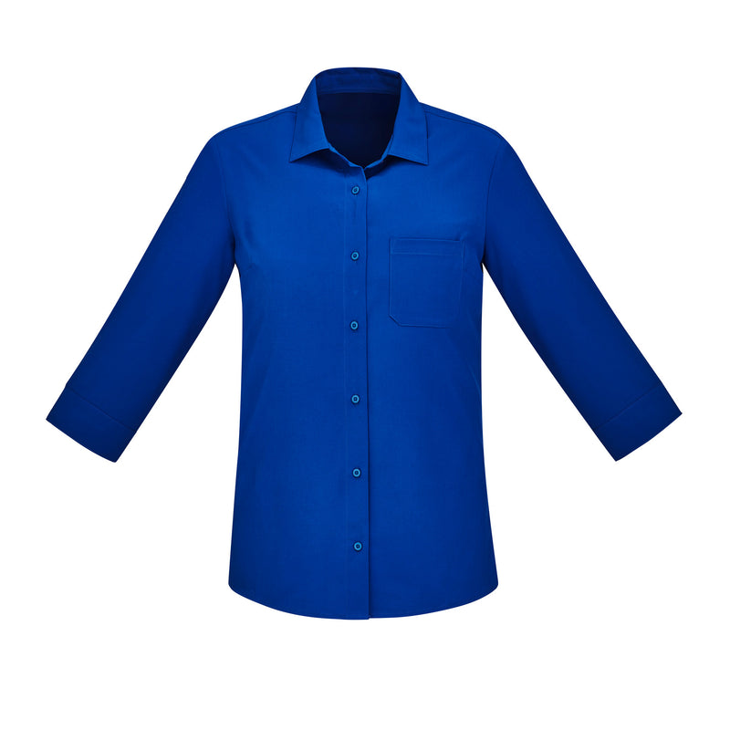 Load image into Gallery viewer, Bizcare Women's Florence 3/4 Sleeve Shirt featuring a long sleeve, button-up design with a pocket. Ideal for professional settings, crafted from breathable, lightweight fabric suitable for all climates.