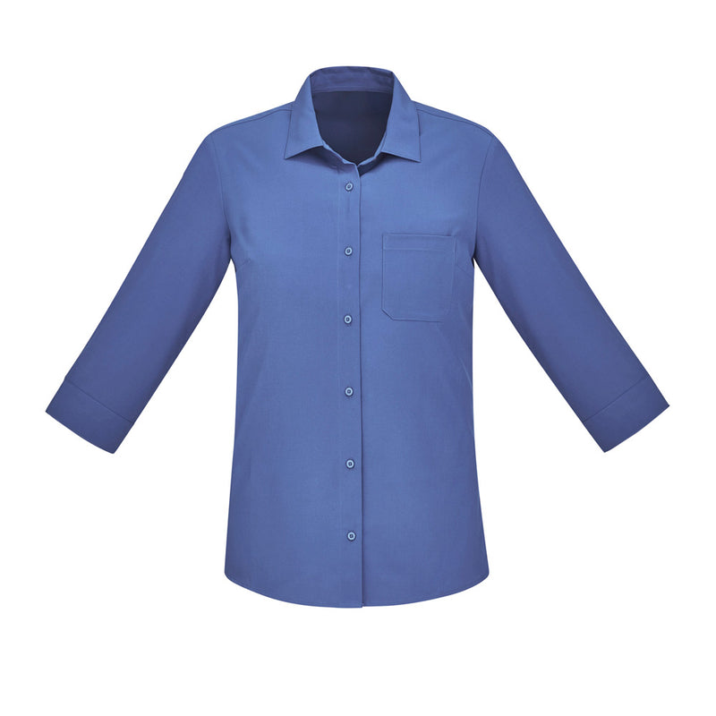 Load image into Gallery viewer, Bizcare Women's Florence 3/4 Sleeve Shirt, featuring a blue long-sleeve design with collar and buttons, includes practical pockets and a breathable, soft fabric, ideal for workplace comfort and style.