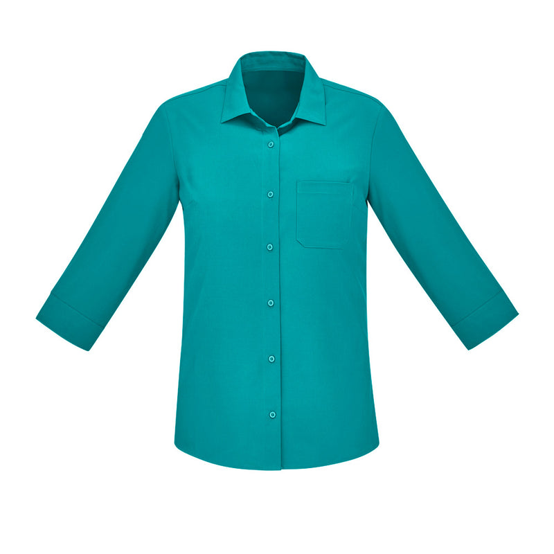 Load image into Gallery viewer, Bizcare Women's Florence 3/4 Sleeve Shirt, featuring long sleeves, a collared neckline, and button details, ideal for professional workwear. Made from breathable fabric, it balances style and comfort for active settings.