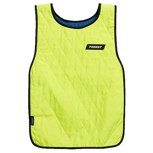 Load image into Gallery viewer, Thorzt Evaporative Cooling Slip-Over Vest designed for active use, featuring a black-trimmed yellow body, velcro side fastening, and unique cooling fabric. Ideal for safety and comfort in demanding environments.