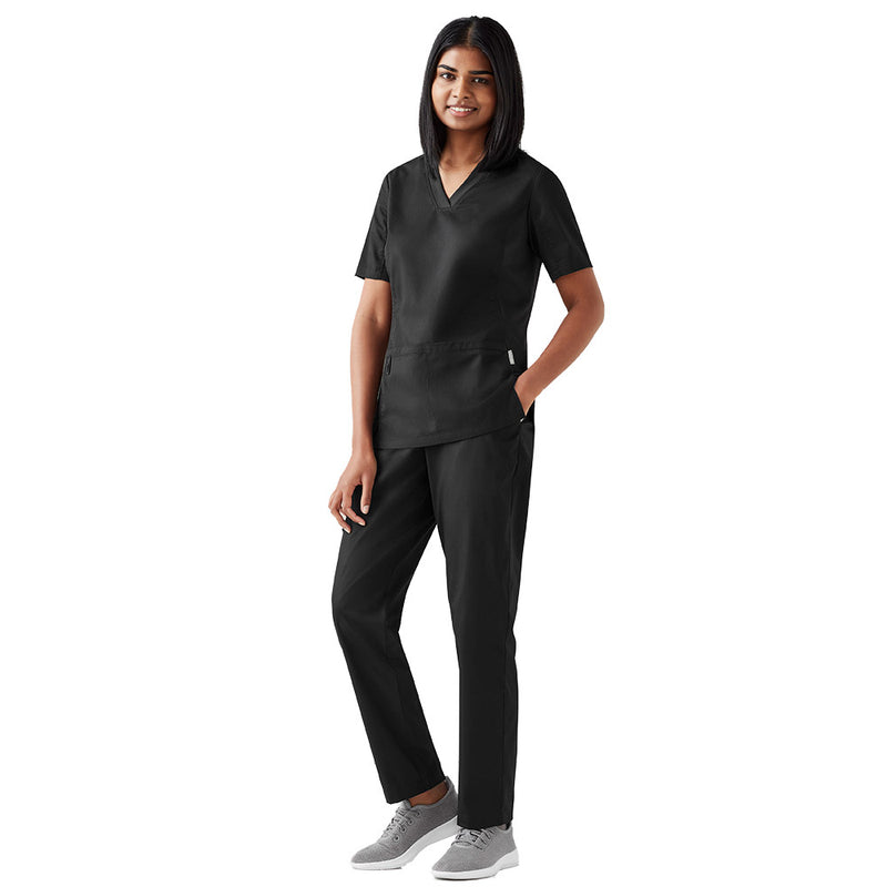 Load image into Gallery viewer, Biz Womens Riley Straight Leg Scrub Pant, designed for comfort during long shifts, shown on a woman standing, featuring a yoga-style waistband, cargo pockets, and subtle leg tapering.