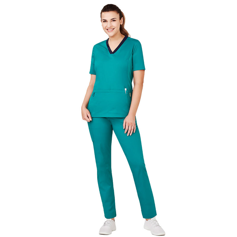 Load image into Gallery viewer, Biz Womens Riley Straight Leg Scrub Pant designed for healthcare professionals, featuring a yoga-style waistband, utility loops, and cargo pockets, ensuring comfort and functionality during long shifts.