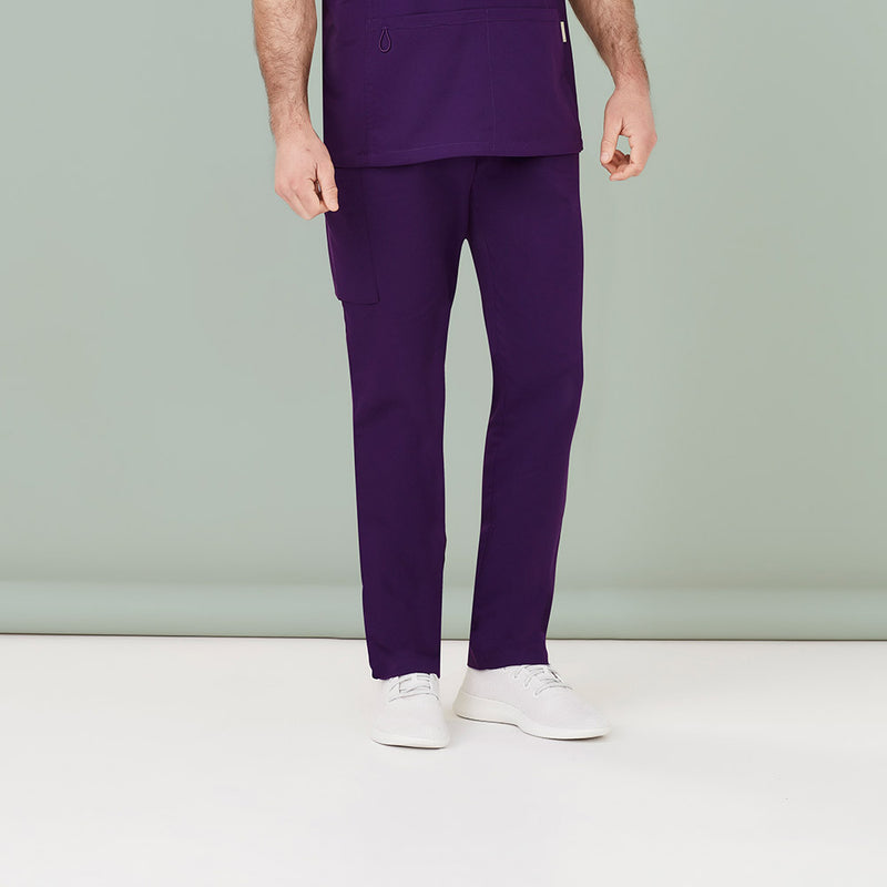Load image into Gallery viewer, Biz Mens Riley Straight Leg Scrub Pant featuring a yoga-style elastic waistband, utility loops, and gusseted cargo pockets, designed for comfort and durability in healthcare settings, ideal for warmer climates.