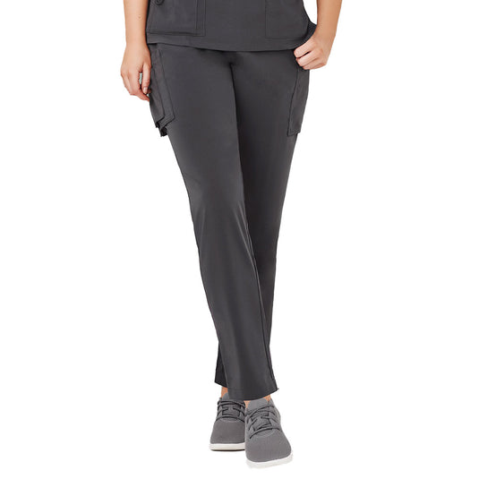 Biz Womens Avery Slim Leg Scrub Pant, designed for durability and comfort, features a slim leg fit with multiple functional pockets and an elastic waist, ideal for demanding work environments.