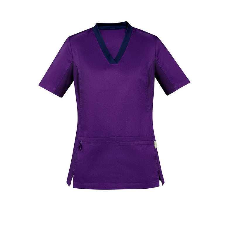 Load image into Gallery viewer, Biz Womens Riley Stretch Scrub Top, expertly crafted for long shifts with cotton-rich fabric for comfort. Features deep pockets, utility loops, tailored fit, and stretch panels for enhanced movement. Ideal for healthcare professionals.