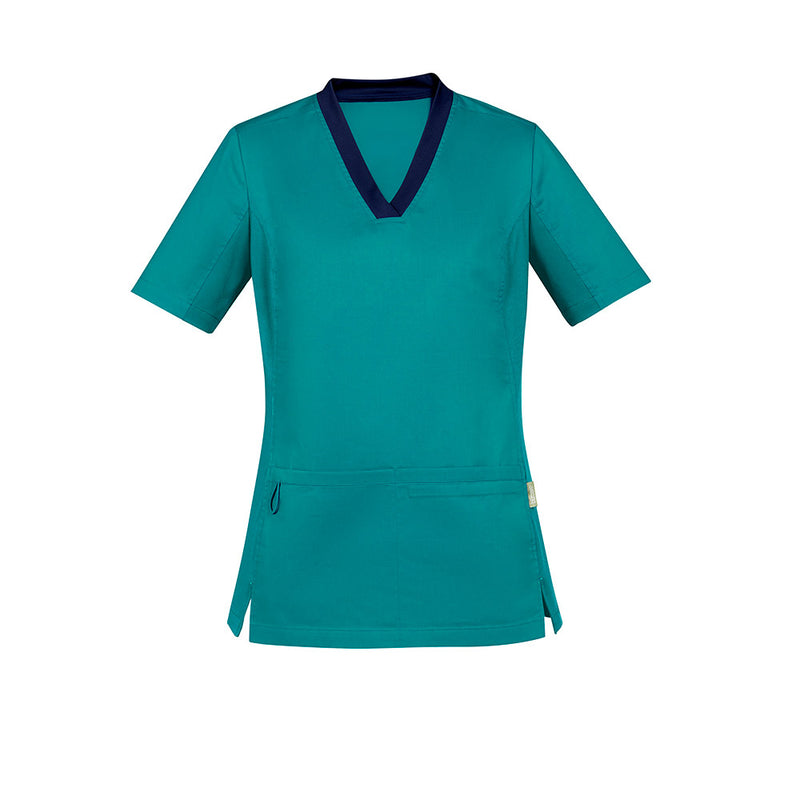Load image into Gallery viewer, Biz Womens Riley Stretch Scrub Top, expertly tailored for comfort and durability. Features deep front pockets, utility loops, and stretch panels, ideal for healthcare professionals needing ease of movement during long shifts.