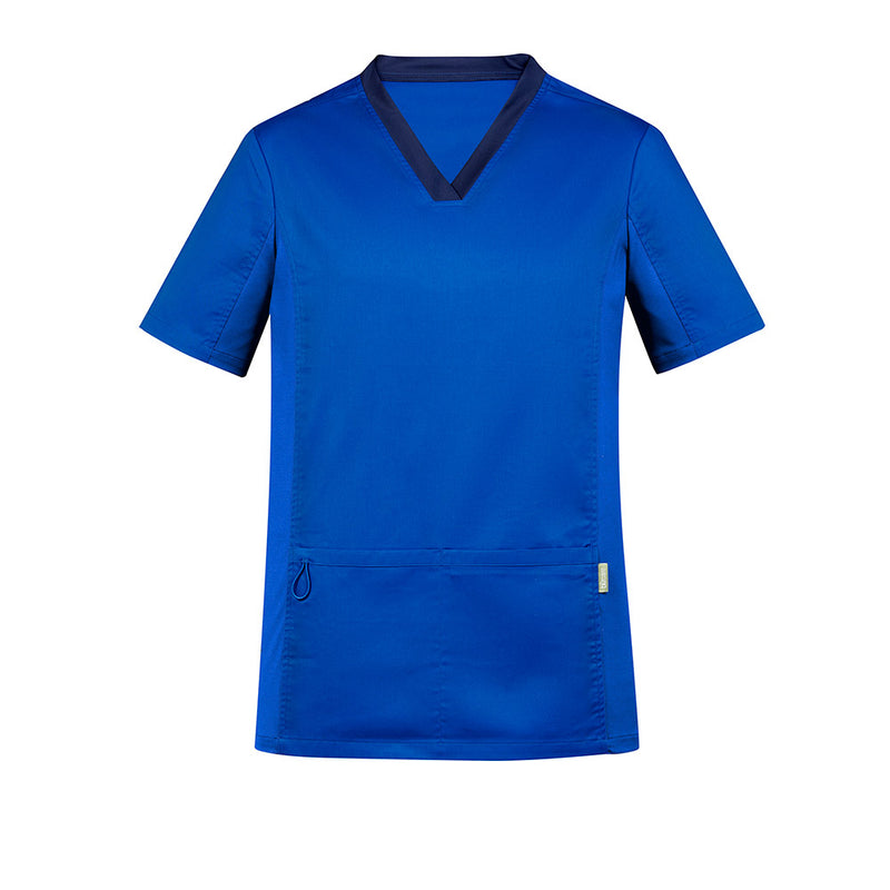 Load image into Gallery viewer, Biz Mens Riley Stretch Scrub Top featuring a tailored fit, v-neck design, and stretch side panels for enhanced movement, ideal for healthcare professionals seeking comfort during long shifts.