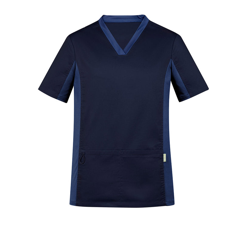 Load image into Gallery viewer, Biz Mens Riley Stretch Scrub Top designed for comfort, featuring a tailored fit and stretch side panels for movement, perfect for demanding healthcare environments. Ideal for active professionals seeking durability and practicality.