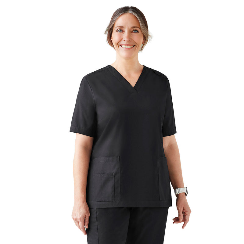Load image into Gallery viewer, Biz Womens Tokyo Scrub Top featuring antimicrobial SilverPlus® technology, V-neck design, ID badge loop, durable deep patch pockets, and bar-tacked stress points for enhanced durability and odor control.
