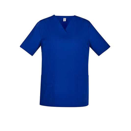 Biz Womens Tokyo Scrub Top featuring antimicrobial SILVERPLUS® technology, durable cargo pockets, an ID badge loop, and a traditional V-neck design, perfect for daily use in safety-focused environments.