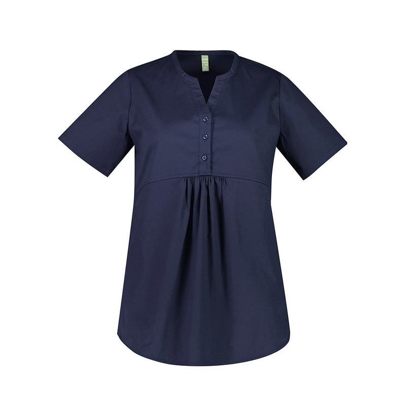 Load image into Gallery viewer, Biz Womens Rose Tunic Scrub Top features a longer length with a curved front hem, side stretch panels, and front yoke, suitable for maternity or regular wear in healthcare environments.