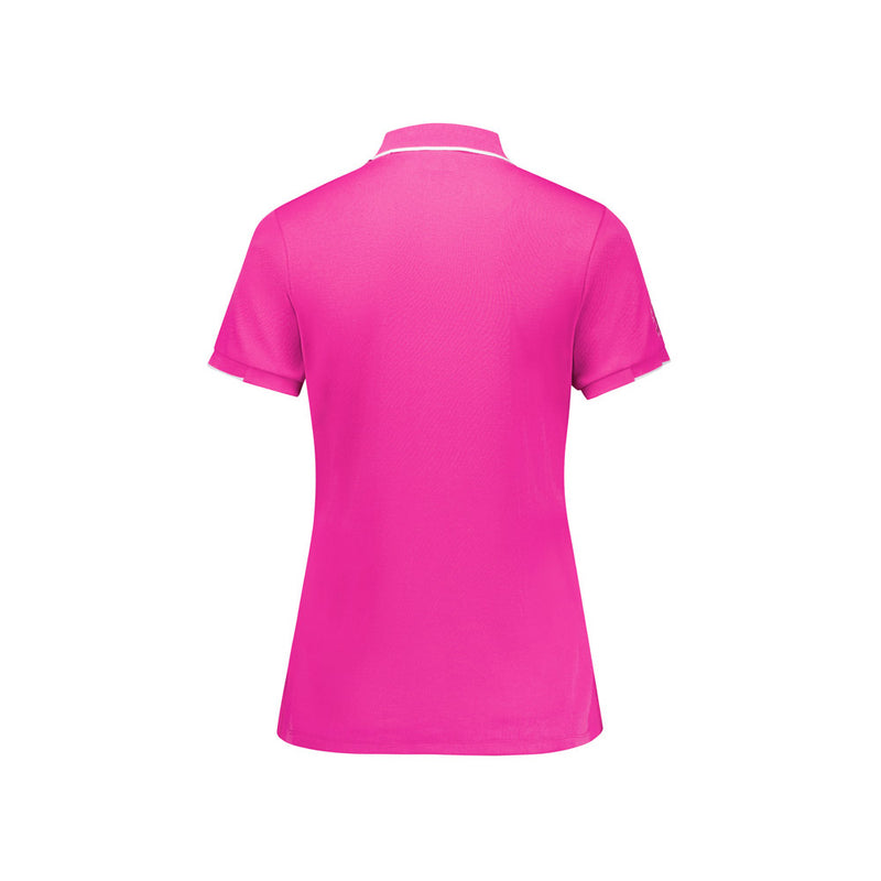 Load image into Gallery viewer, Biz Womens Pink Short Sleeve Polo featuring a breathable pique knit with cotton inside, ribbed collar, and contrast stripe sleeve cuffs, supporting the Australia National Breast Cancer Foundation with each purchase.