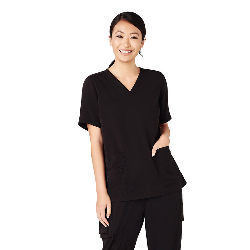 Load image into Gallery viewer, Bizcare Womens Avery V Neck Scrub Top, designed for comfort and durability, features a soft fit, five pockets, utility loops, and side splits for easy movement, ideal for demanding workplace environments.