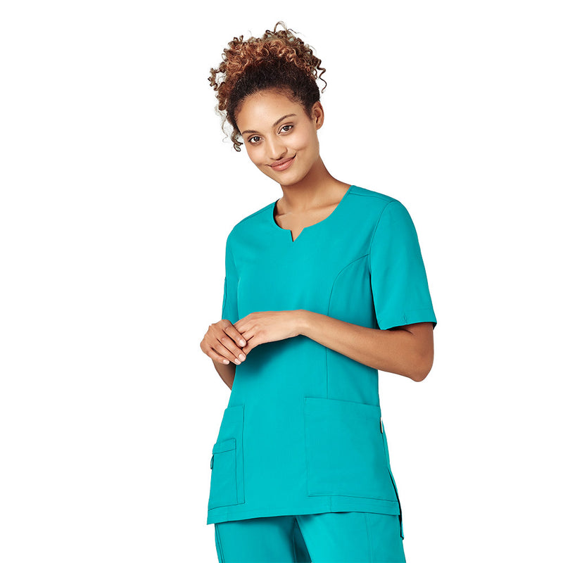 Load image into Gallery viewer, Biz Womens Avery Round Neck Scrub Top, crafted for functionality and comfort, features a tailored fit with princess seams, five pockets, utility loops, and a modest neckline, ideal for demanding work environments.