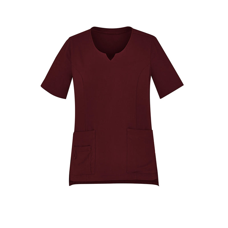 Load image into Gallery viewer, Biz Womens Avery Round Neck Scrub Top features a tailored fit with princess seams, five pockets, utility loops, and a bungee loop, combining functionality and comfort ideal for demanding work environments.