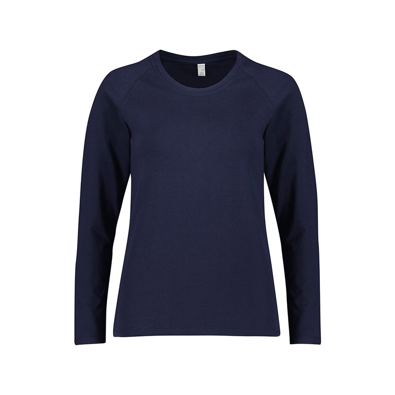 Load image into Gallery viewer, Biz Performance Women’s Long Sleeve Tee shown with raglan sleeves for flexibility, made from soft cotton with Silverplus® antibacterial protection, ideal for layering or standalone wear, reflecting Active Safety's commitment to functional workwear.