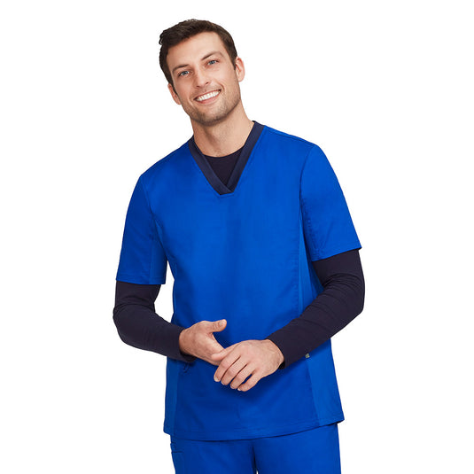 Biz Performance Men’s Long Sleeve Tee featuring raglan sleeves for enhanced movement, crafted from stretchable cotton with Silverplus® antibacterial protection, ideal for layering or standalone wear in active or workplace settings.
