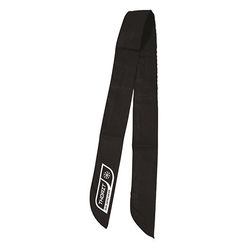 Thorzt Cooling Neck Tie: Black, designed for heat stress prevention, features a sleek design ideal for workplace safety, aiding thermoregulation with polymer crystals for extended cooling in hot conditions.