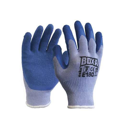 Esko Boxa Latex General Purpose Glove featuring a close-up of durable latex crinkle-coated palm with elasticised polycotton liner, designed for handling timber and bricks, ideal for safety and PPE needs.