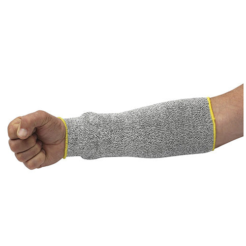 Esko Razor X500 Cut 5 Sleeve 30cm shown on a person's arm, highlighting its knitted texture and snug fit, designed for high-level cut protection and flexibility in safety environments.