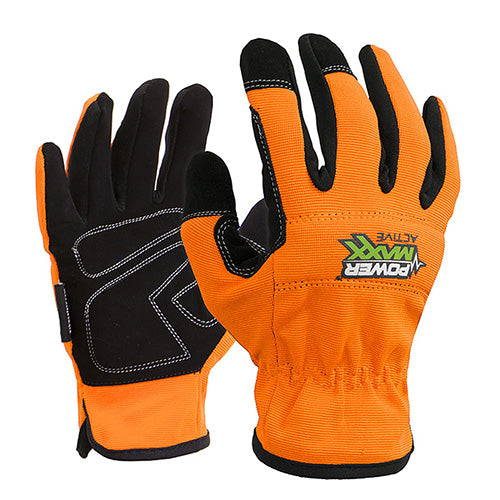 Esko Powermaxx Active Mechanics Glove featuring anti-vibration gel padding, padded knuckle protection, and a snug elasticated wrist. Ideal for wet or oily conditions with non-slip grip and durable, washable design.