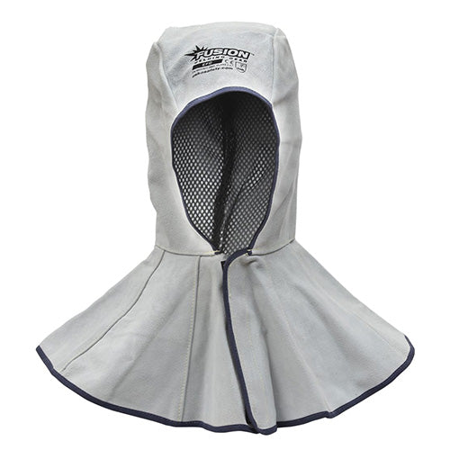 Esko Fusion Leather Welders Cap/Snood featuring a white hood with black trim, mesh inner lining for ventilation, and a secure hook and loop closure, designed for enhanced safety and comfort.