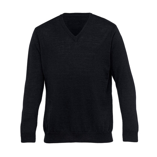 Merino Mens Detailed Vee Pullover, featuring 100% New Zealand merino wool with a vee neck binding and ribbed cuffs, exemplifies quality craftsmanship suitable for both casual and workplace environments.