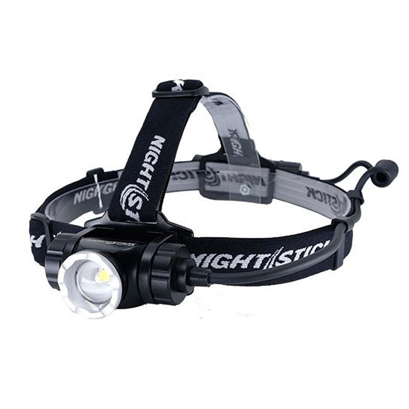 Load image into Gallery viewer, Nightstick Dual-Light Recharge Headlamp with adjustable elastic headband, featuring a front LED spotlight, rear battery pack, and control module. Ideal for hands-free illumination during outdoor activities, safety tasks, or work environments.