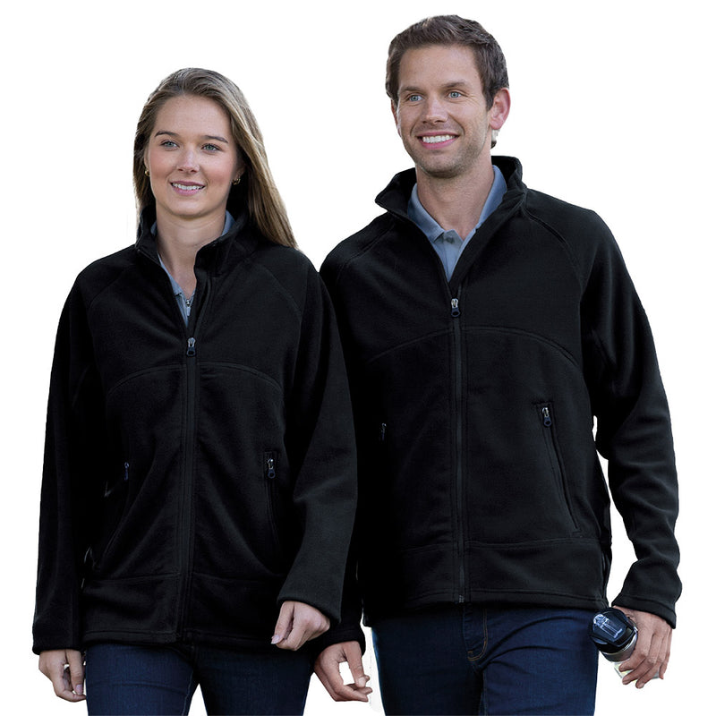 Load image into Gallery viewer, Explorer Microfleece Jacket worn by a man and woman, featuring a high-zip collar, raglan sleeves, and front zippered angle pockets, ideal for active safety and workwear.