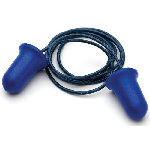 ProBell Metal Detectable Corded Earplugs Box/100, featuring a blue cord and foam tips, designed for high-level noise protection. Ideal for safety-conscious workplaces, these earplugs ensure easy detection in sensitive environments.