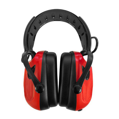Armour Electronic Bluetooth Earmuff Class 5 with red and black design, featuring cushioned ear cups for comfort and integrated Bluetooth for hands-free calls and music during work.