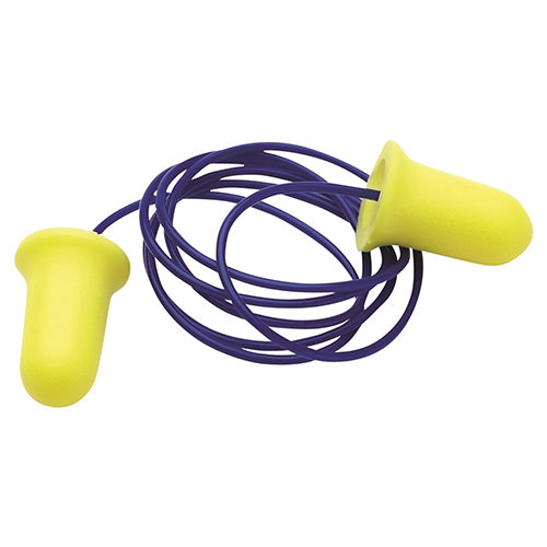ProBell Earplugs Corded Class 5 Box/100, featuring a bell shape for comfort and high visibility, designed for hearing protection with individual packaging, suitable for industrial use.