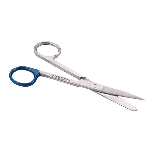 First Aid Scissors Sterile 13cm, featuring a blue handle and high-quality stainless steel blades, ideal for cast and splint removal, reflecting Active Safety's commitment to professional safety equipment.