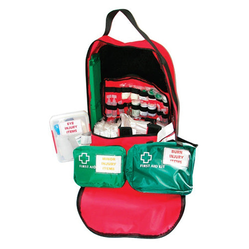 Load image into Gallery viewer, Major Incident Backpack First Aid Kit, a versatile emergency response solution featuring individual mini-kits for specific incidents, enclosed in a practical, easy-to-carry bag designed for quick access during emergencies.