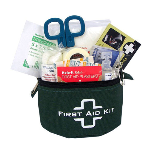 Forestry Lone Worker First Aid Kit featuring essential emergency supplies like scissors, a roll of tape, and a comprehensive first aid kit, tailored for immediate injury response in forestry settings.