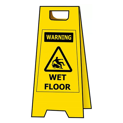 Warning Wet Floor A-Frame Floor Stand Sign featuring a caution symbol with a figure slipping, ideal for workplace safety, available at Active Safety.